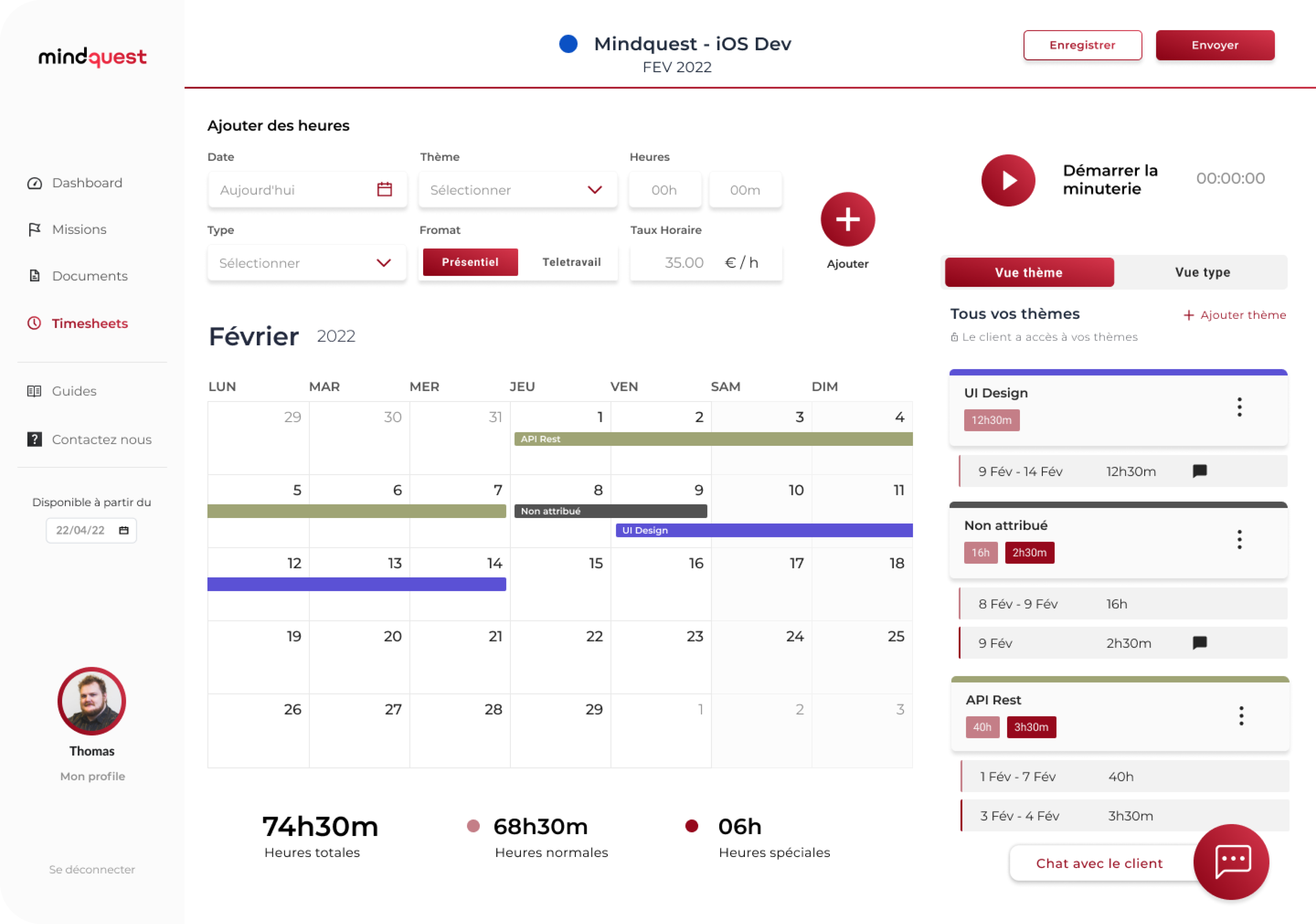 Image of Freelance Timesheet feature on desktop devices